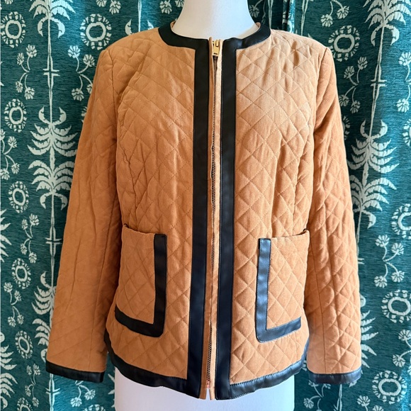 Etcetera Tan Black Quilted Faux Leather Trim Women's Jacket Size 6 - Picture 11 of 11
